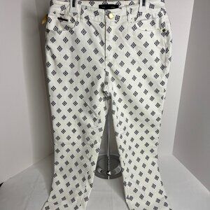 Ivanka Trump Women's Ankle Printed Pants White Black Stretch w pockets Size 6